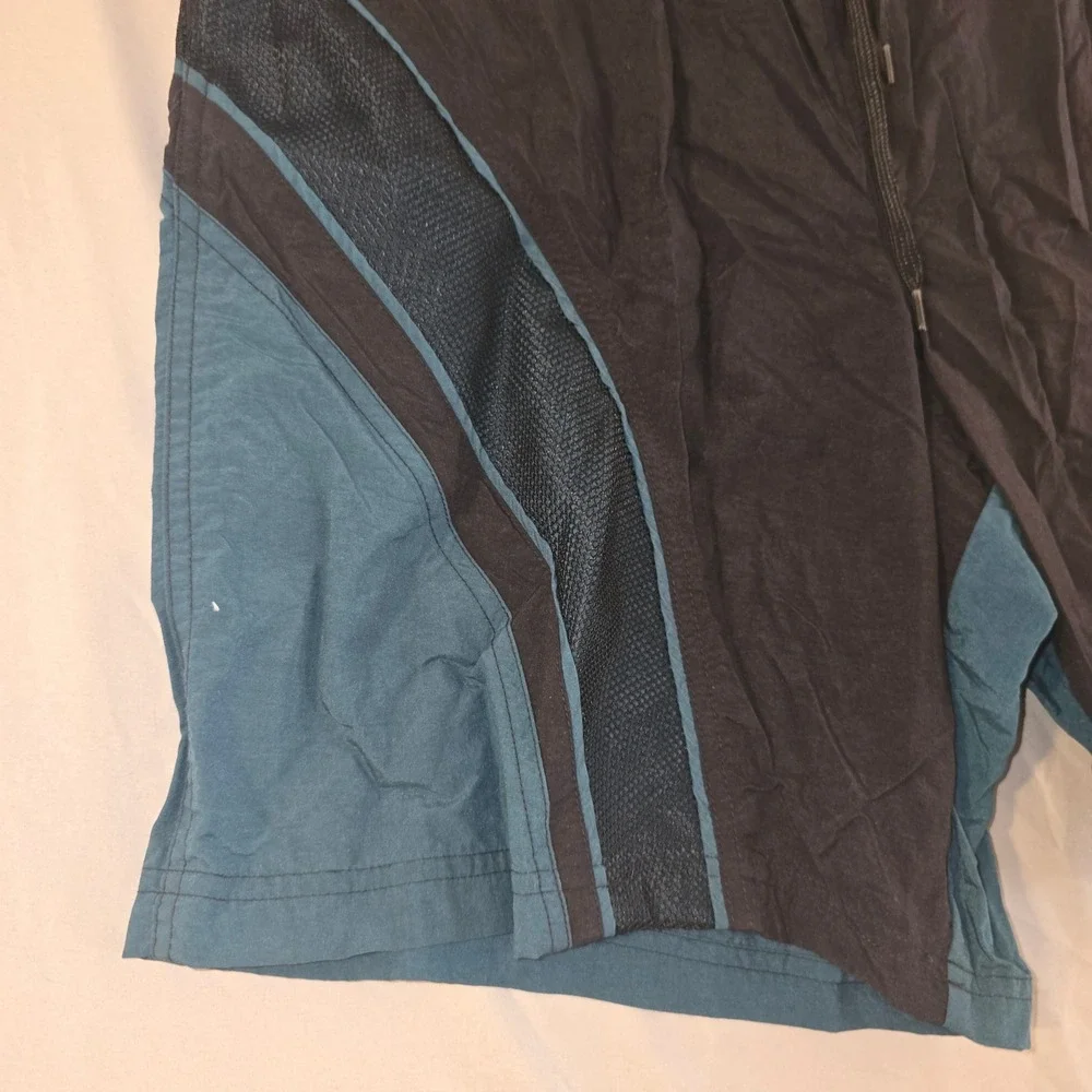 Speedo Swim‎ Trunks Large Mens Black Teal Mesh Panel Colorblock Board Shorts